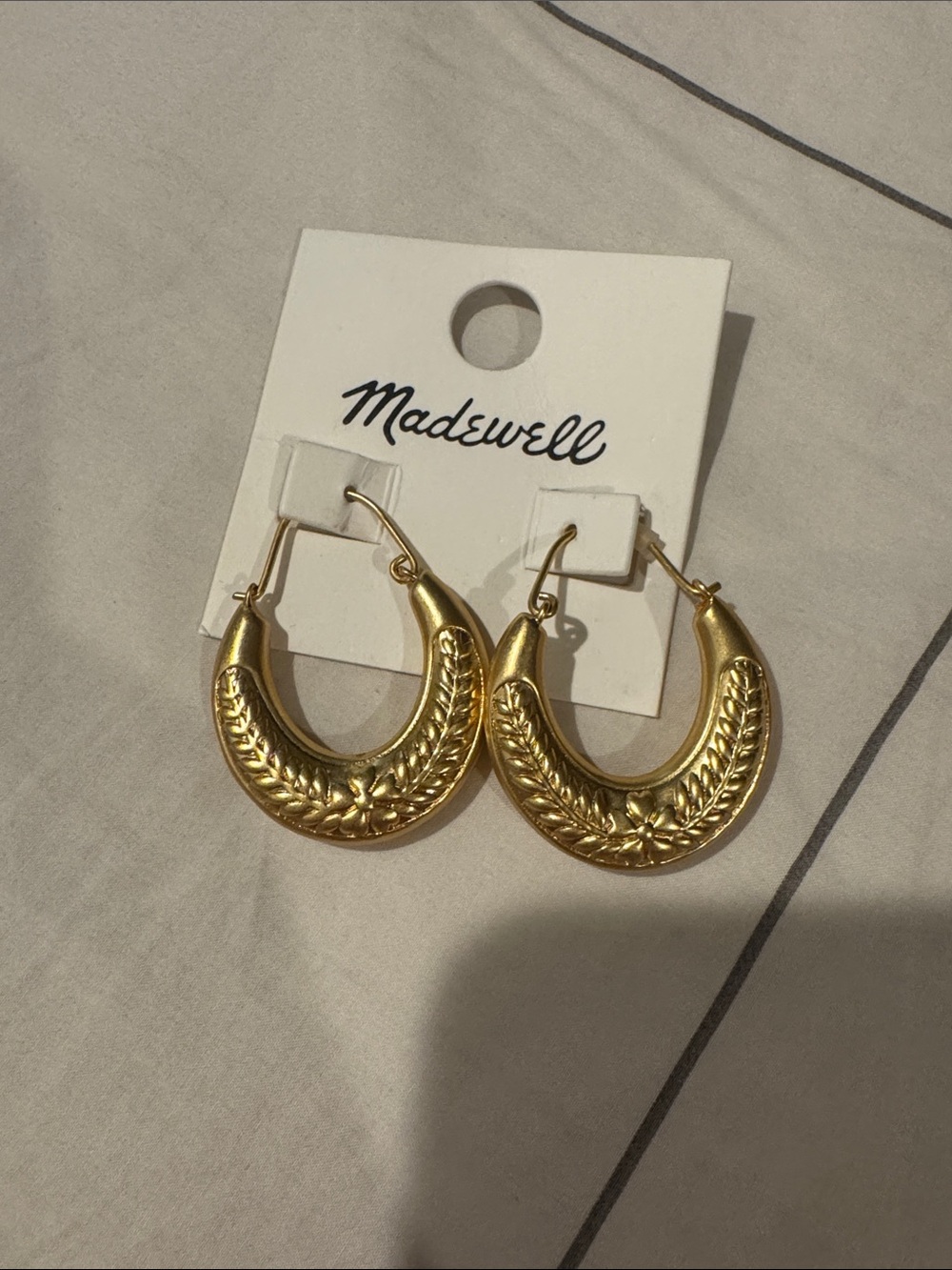 Madewell Gold Floral Embossed Crescent Hoop Earrings